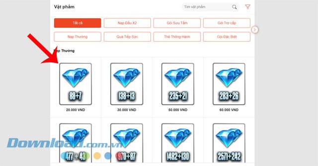 Chọn gói nạp thẻ