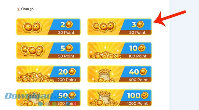 Chọn gói xu cần nạp