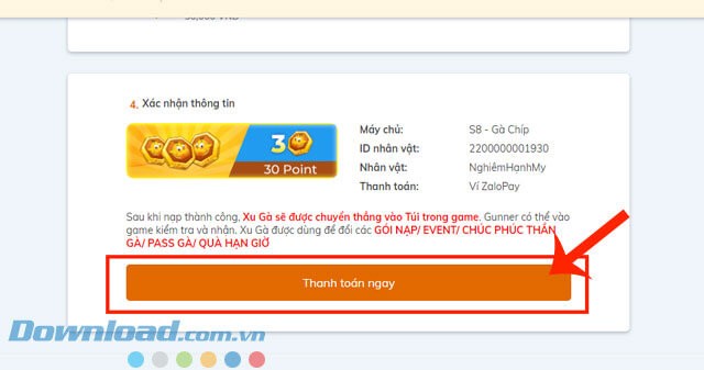 Click chuột vào nút Thanh toán ngay