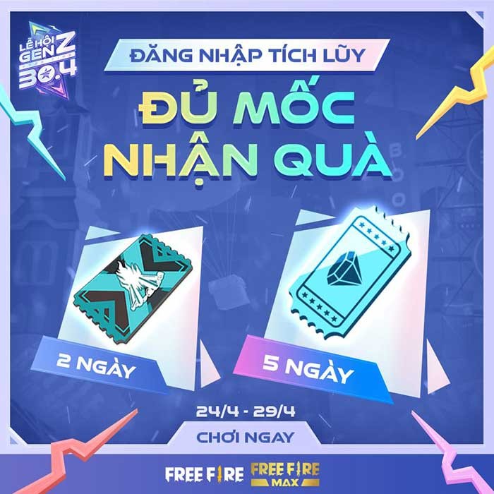Đăng nhập đủ 2 hoặc 5 ngày sẽ nhận được phần quà tương ứng
