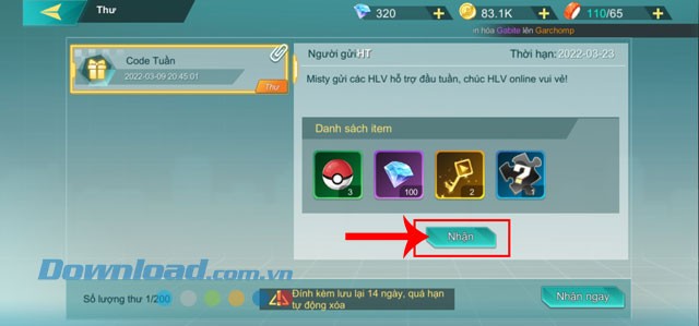 Ấn vào nút Nhận