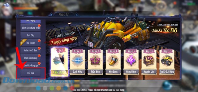 Chạm vào nút Đổi quà