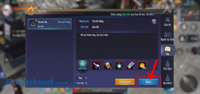 Chạm vào nút Nhận