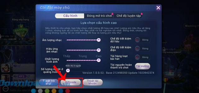 Nhấn vào nút Giftcode