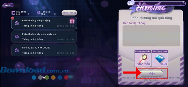 Ấn vào nút Nhận