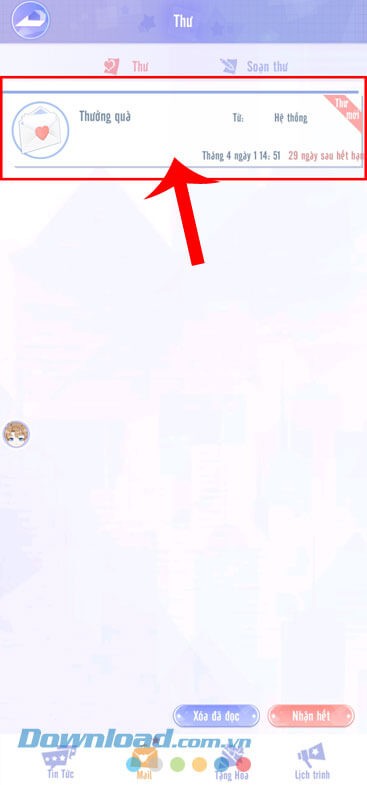 Nhấn vào mục Thưởng quà