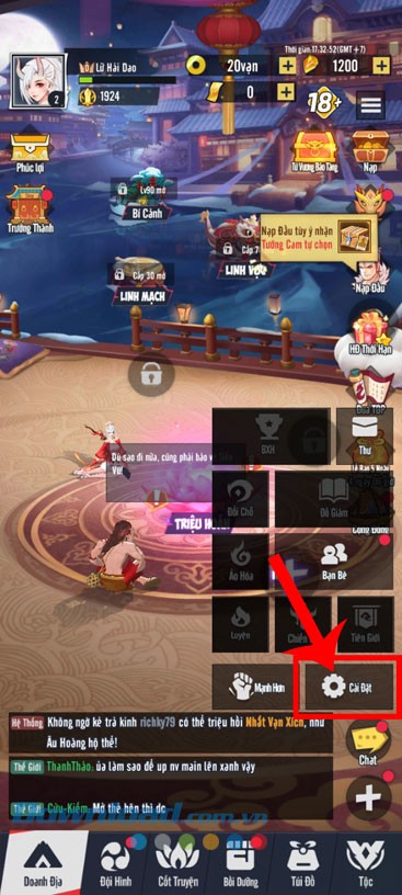 Ấn vào mục Cài đặt