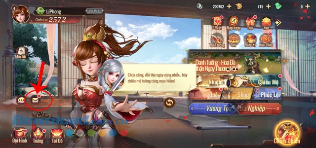 Chạm vào biểu tượng bức thư