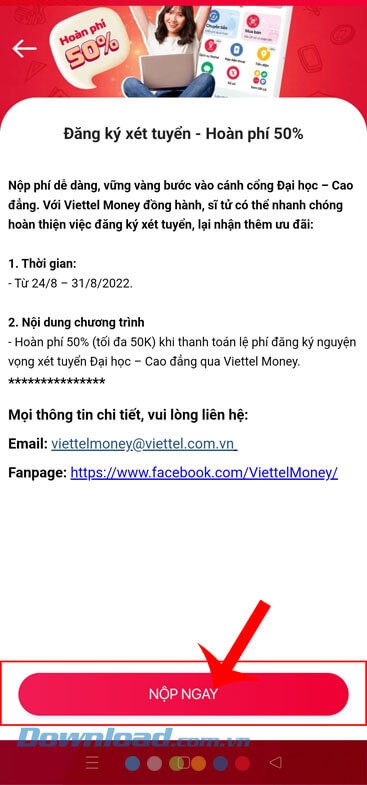 Chạm vào nút Nộp ngay