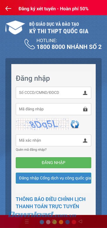 Đăng nhập tài khoản THPT Quốc gia trực tuyến và xác nhận thanh toán
