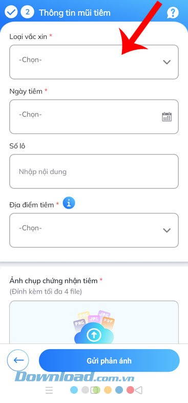Điền thông tin về mũi tiêm