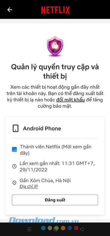 Tên thiết bị đã đăng nhập tài khoản hiển thị lên màn hình.