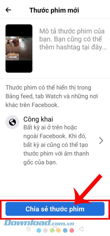 Nhấn vào nút Chia sẻ thước phim