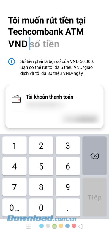 Nhập số tiền cần rút