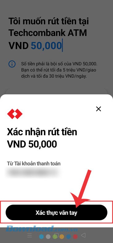 Nhấn vào nút Xác thực giao dịch