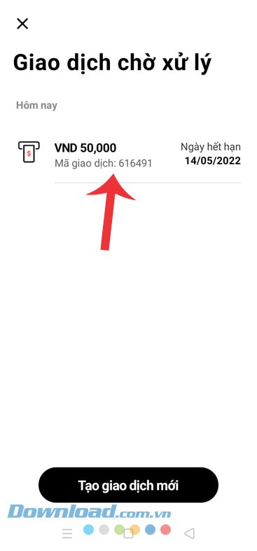 Nhấn vào giao dịch rút tiền không thẻ