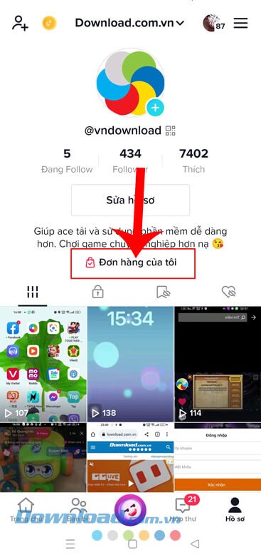 Chạm vào mục Đơn hàng của tôi
