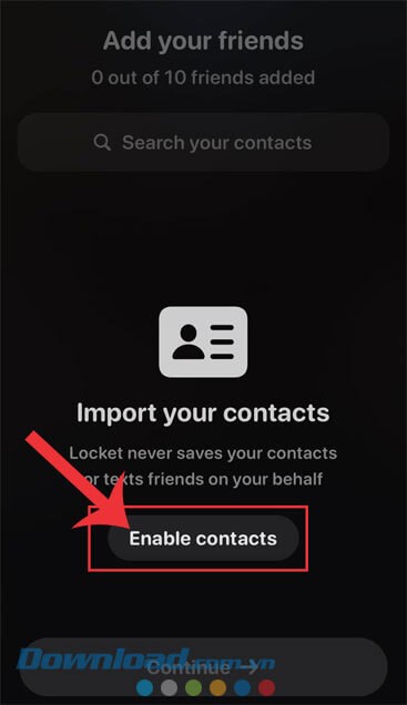Ấn vào nút Enable Contact