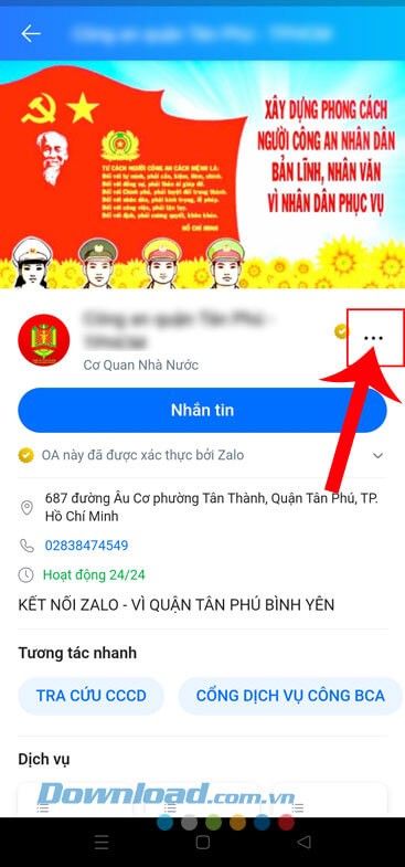 Chạm vào biểu tượng dấu ba chấm