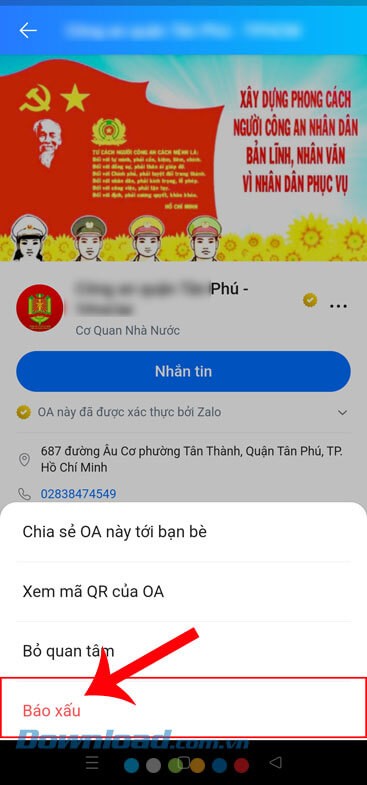 Nhấn vào nút Báo xấu