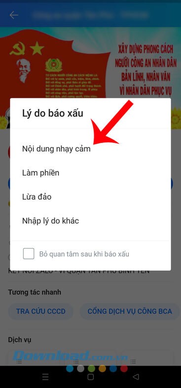 Chọn lý do báo xấu