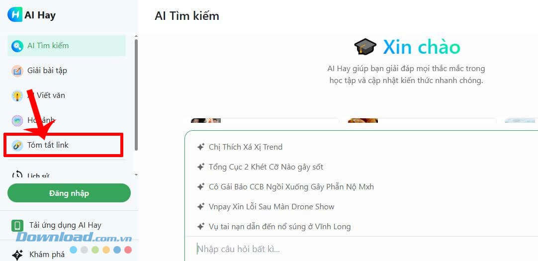 Hướng dẫn sử dụng tính năng Hỏi đáp kèm link trên AI Hay