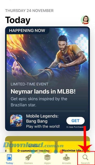 Chạm vào biểu tượng tìm kiếm