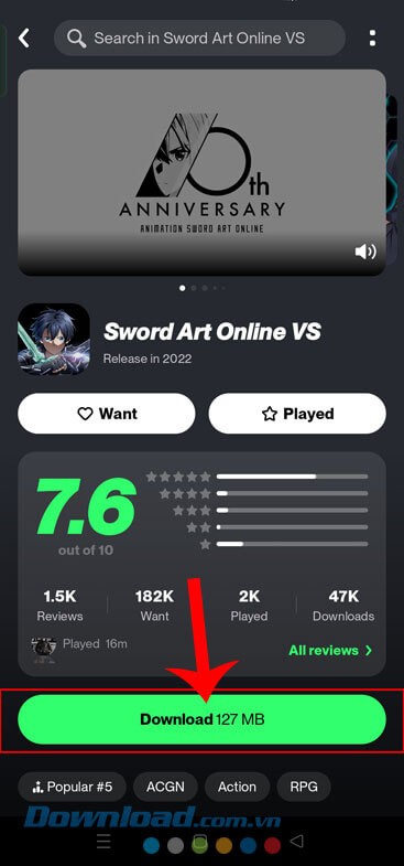 Chạm vào nút Download