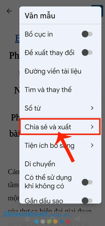Ấn vào mục Chia sẻ và xuất
