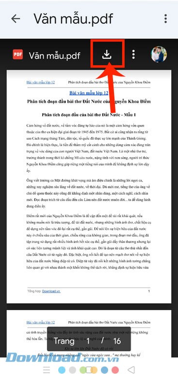 Ấn vào biểu tượng mũi tên đi xuống