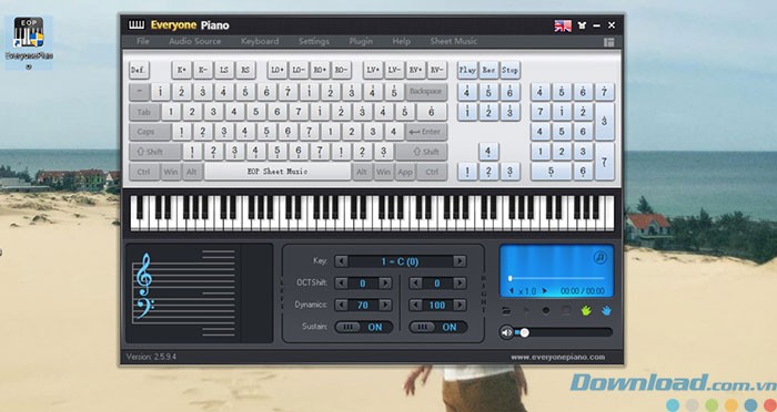 Giao diện Everyone Piano - phần mềm mô phỏng đàn dương cầm trên máy tính, sau khi cài đặt