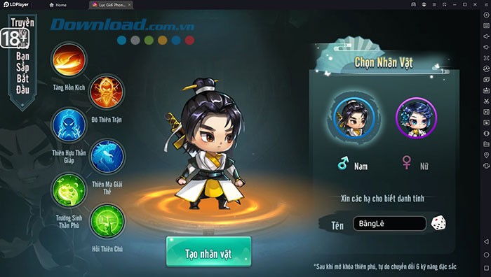 Giao diện game Lục Giới Phong Thần trên trình giả lập LDPlayer 9