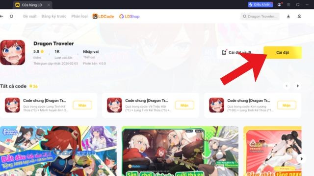 Cilck chuột vào nút Cài đặt