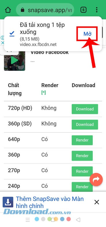 Mở video Facebook Reels đã tải