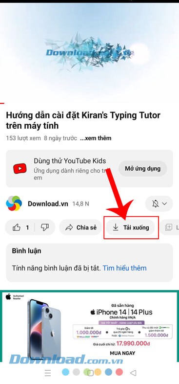 Chạm vào nút Tải xuống