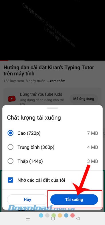 Nhấn vào nút Tải xuống