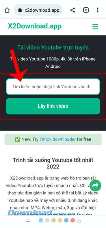 Paste link liên kết của video Youtube vào ô tìm kiếm