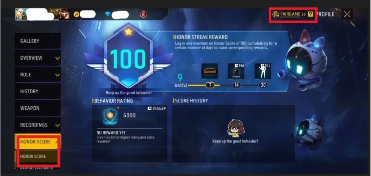 Phục hồi hoàn toàn điểm danh dự trong Free Fire