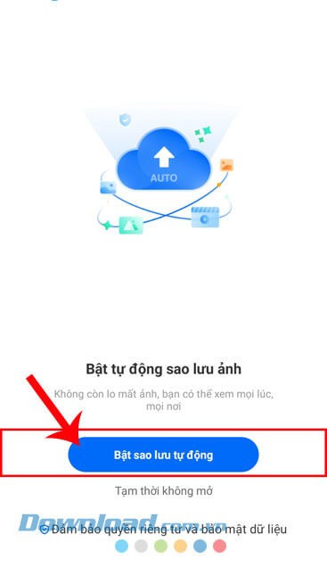 Ấn vào nút Bật sao lưu tự động
