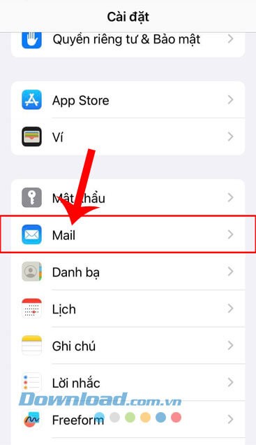 Nhấn vào mục Email