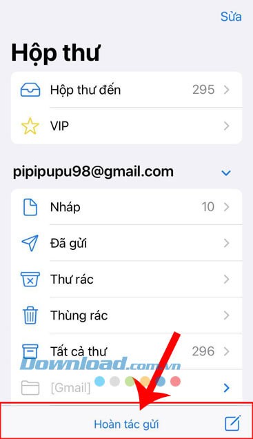 Ấn vào nút Hoàn tác gửi