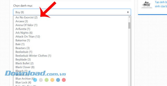 Chọn loại nhân vật anime