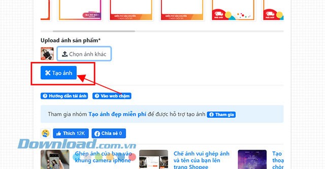 Click chuột vào nút Tạo ảnh