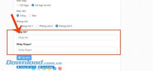 Nhập tên và slogan