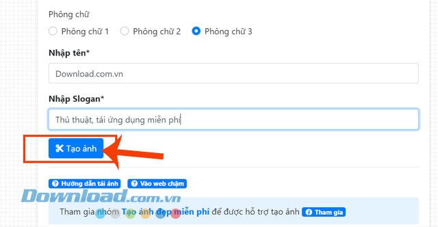 Click chuột vào nút Tạo ảnh
