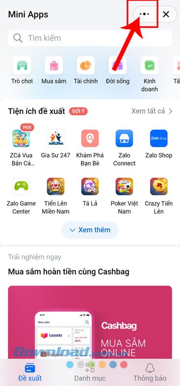 Nhấn vào biểu tượng dấu ba chấm