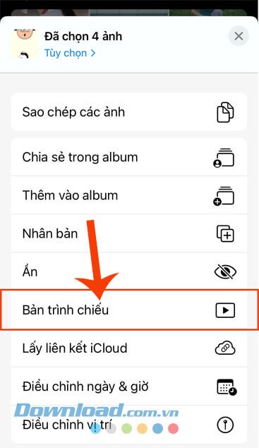 Chạm vào mục Bản trình chiếu