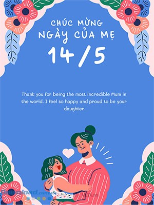 Mẫu thiệp điện tử chúc mừng Ngày của Mẹ với lời chúc ý nghĩa để bày tỏ lòng biết ơn.
