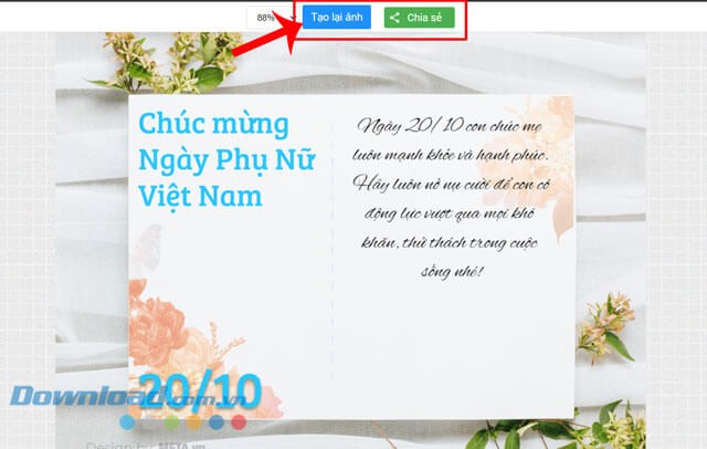 Nhấp chuột vào nút Tạo lại ảnh hoặc Chia sẻ