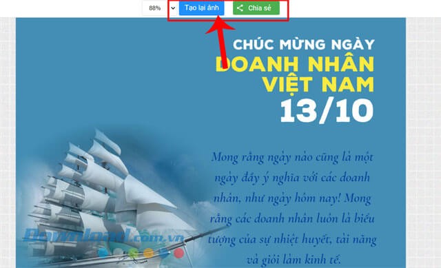 Click chuột vào nút Chia sẻ hoặc Tạo lại ảnh